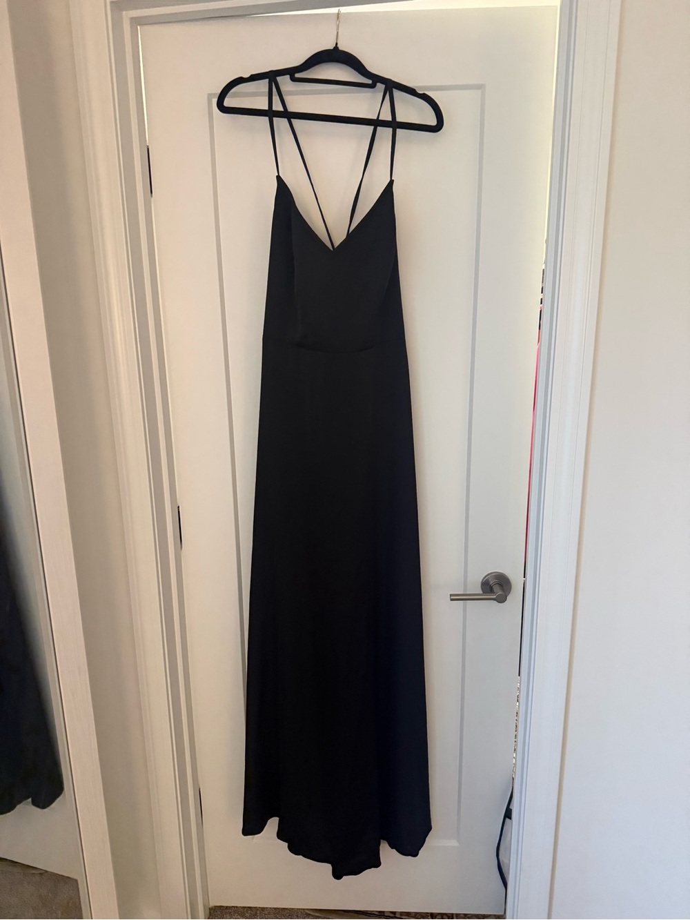 Black satin AZAZIE bridesmaid dress